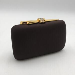Vintage Rodo Italy Brown Satin Evening Clutch Purse w/Chain Strap